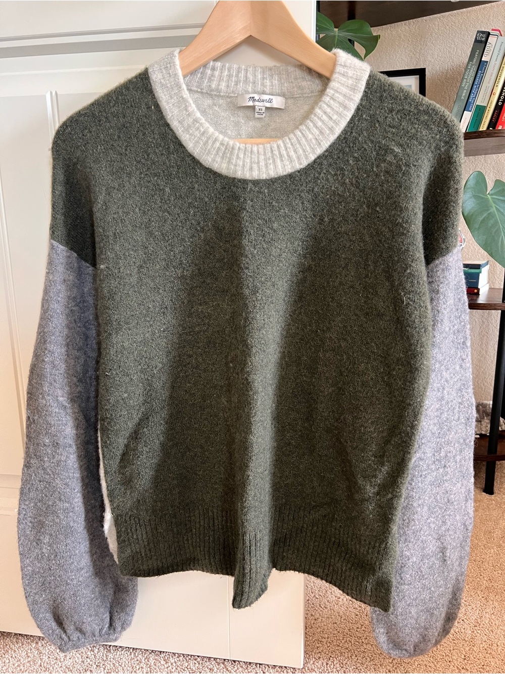 Madewell Olive Green and Light Gray Crewneck Sweater